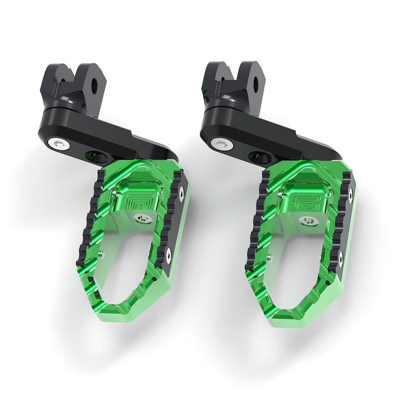 Black MC Motoparts 40mm extension touring foot pegs for Kawasaki Z H2 Z125 Z1000 with multi-step design, front view.