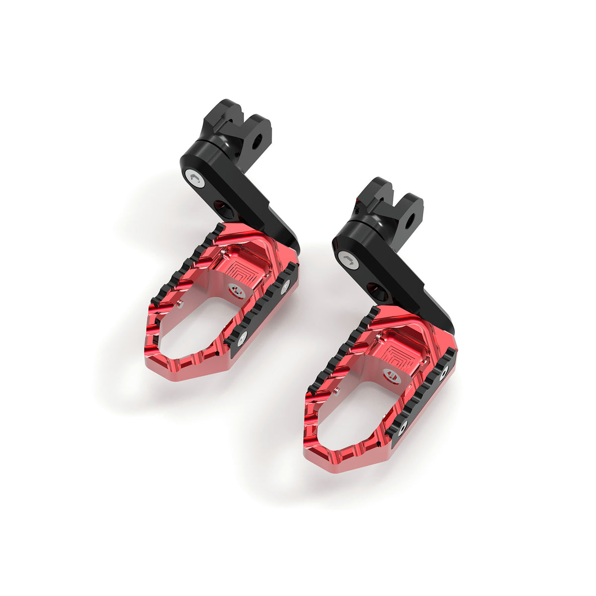 Front view of MC Motoparts 40mm extension foot pegs for CF MOTO TRC Touring, adjustable wide foot pegs in black.
