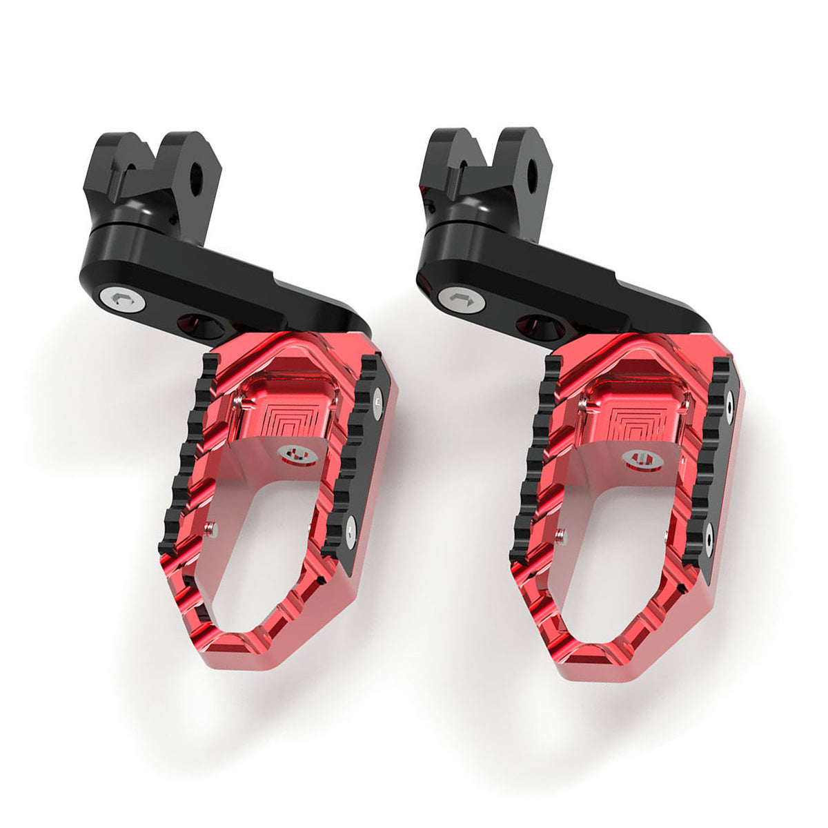 Black MC Motoparts 40mm extension front foot pegs for BMW R nineT R1200GS TRC Touring, multi-step wide design