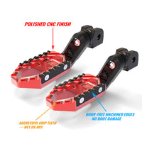 MC Motoparts 40mm extension front foot pegs for BMW R nineT and R1200GS, featuring multi-step wide design for touring comfort.