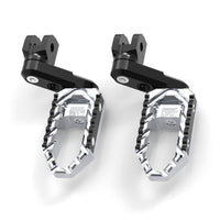 MC Motoparts 40mm adjustable foot pegs for Razor RSF350 RSF650 TRC electric dirt bike, front view with extended black foot pegs.