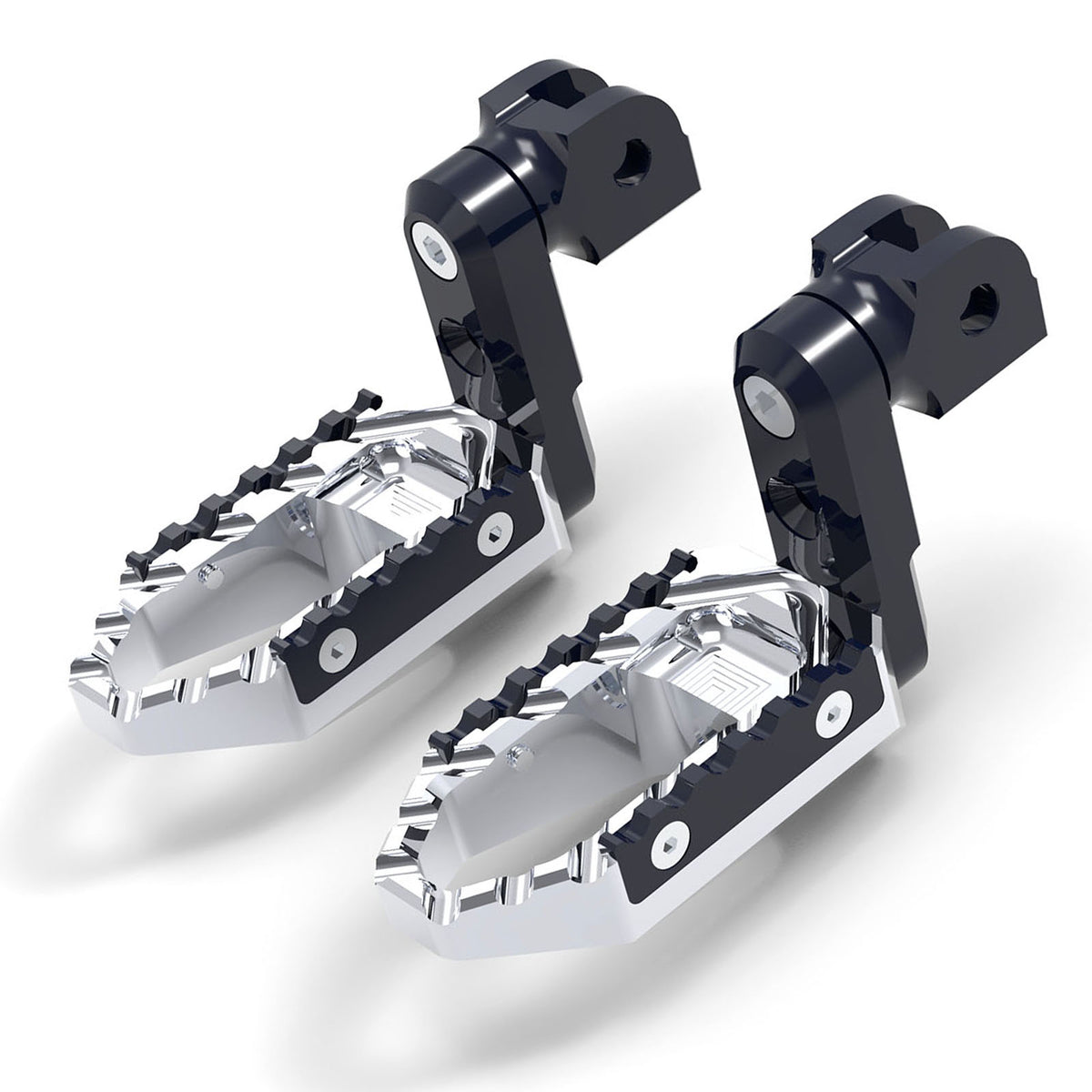 MC Motoparts touring 40mm extension foot pegs for Tuono 125, 660, 1000 V4R TRC, featuring wide, adjustable footrests.