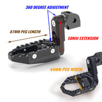 Black MC Motoparts 40mm extension foot pegs for Kawasaki Z900 ABS, Z H2, Z125, and Z1000 touring models with multi-step design.