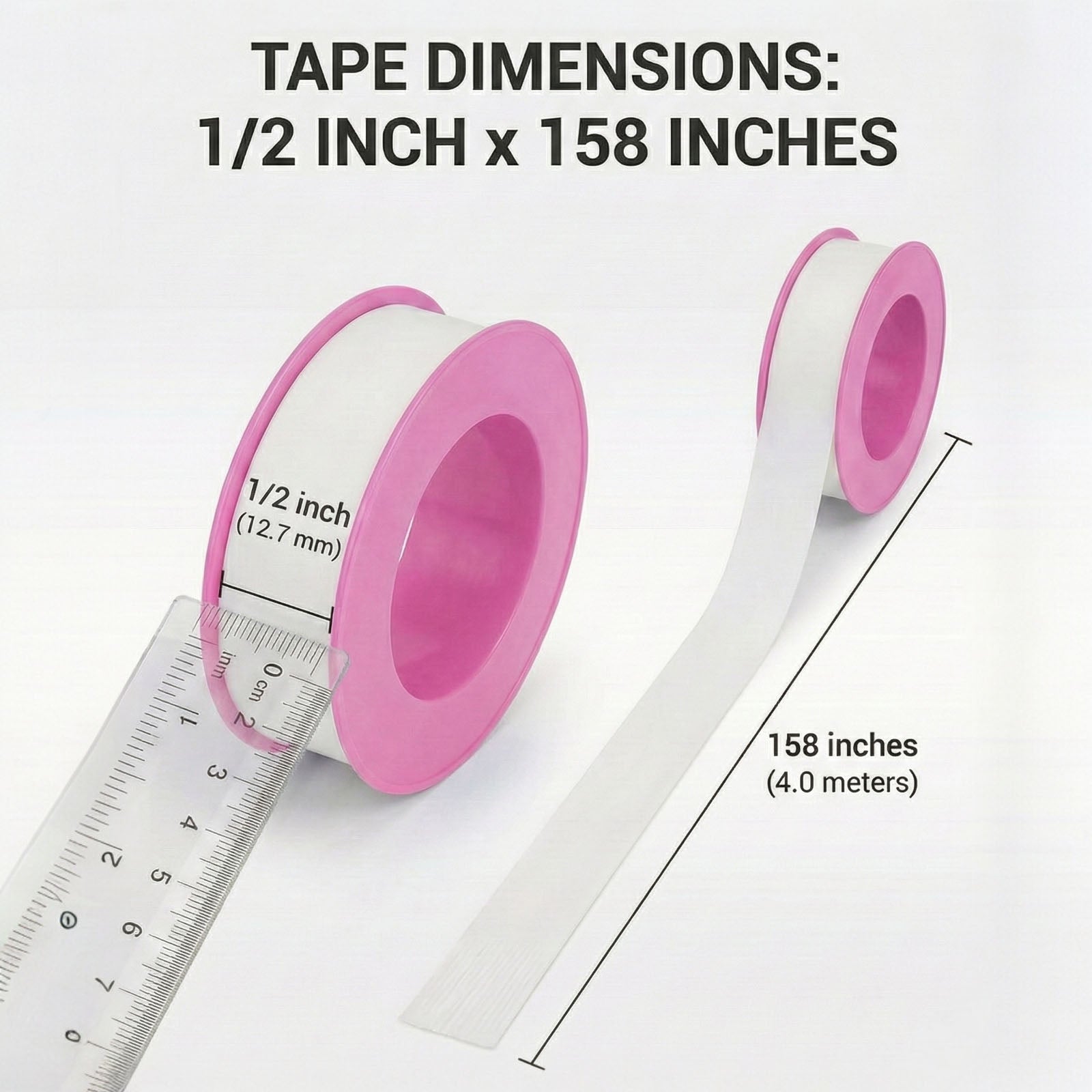 Premium PTFE Thread Seal Tape – Waterproof Plumber's Tape for Pipe Fittings & Leak Repair - 2 Rolls (1/2 Inch x 158 Inches)