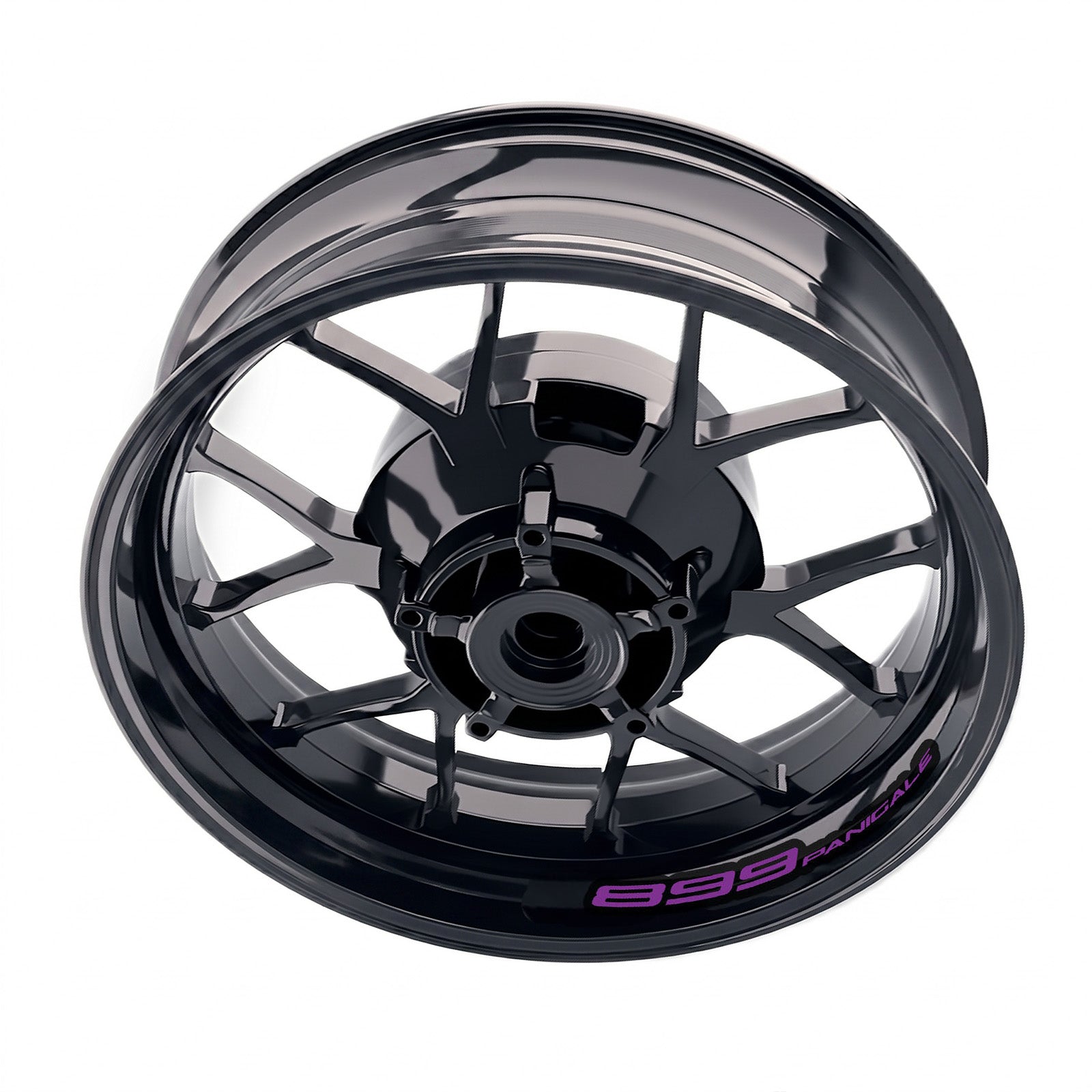 Ducati 899 Panigale inner rim sticker set by StickerBao, featuring wheel decals on black and red rims for bike customization.