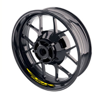 Honda CBR650F wheel stickers and rim decals set by StickerBao, featuring bike-specific inner rim decals on a motorcycle wheel.