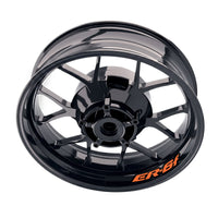 Kawasaki ER6F wheel stickers and rim decals set by StickerBao, featuring custom inner rim decals on a motorcycle wheel.