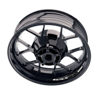 Suzuki GSXR 1000 wheel stickers and rim decals set by StickerBao, featuring bike-specific inner rim decal design on a motorcycle wheel
