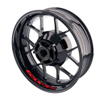 Suzuki GSXS 750 wheel inner rim sticker set by StickerBao showing red decals on bike wheels for rim customization.