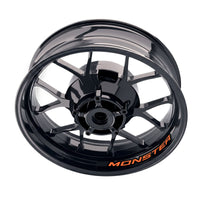 Ducati Monster 400 inner rim sticker set by StickerBao, bike-specific wheel decals with black and white design on motorcycle wheels.