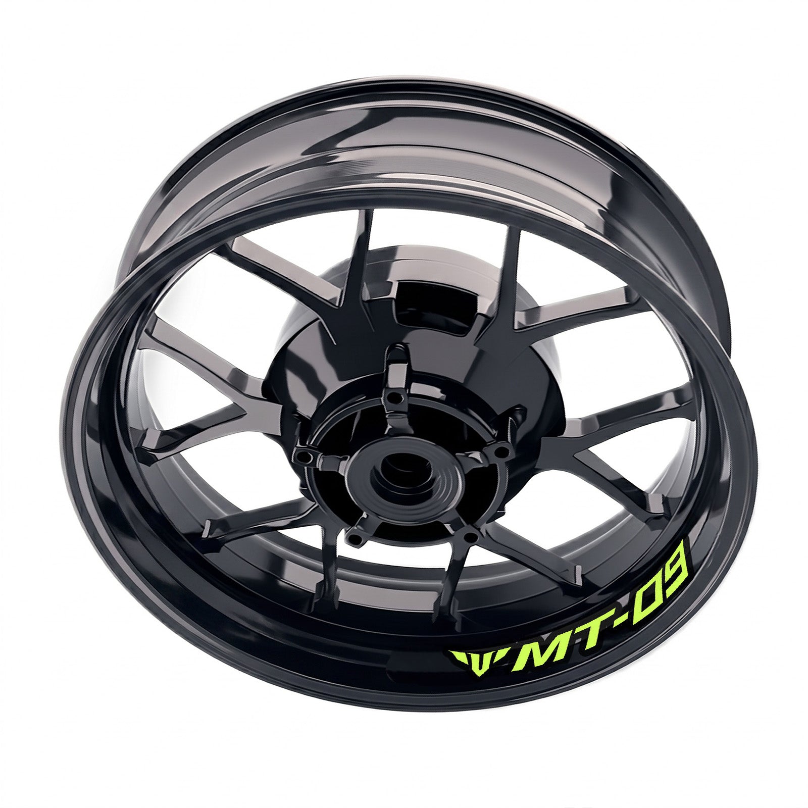 Yamaha MT09 inner rim sticker set by StickerBao, bike-specific wheel decals with bold blue and black design for motorcycle rims.