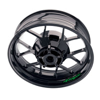 Kawasaki NINJA 650 inner rim sticker set by StickerBao, bike-specific wheel decals on silver rims for motorcycle customization.
