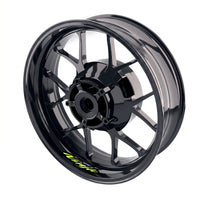 Kawasaki Ninja ZX-10R wheel stickers and rim decals set by StickerBao, featuring model-specific inner rim decal design on a motorcycle wheel.