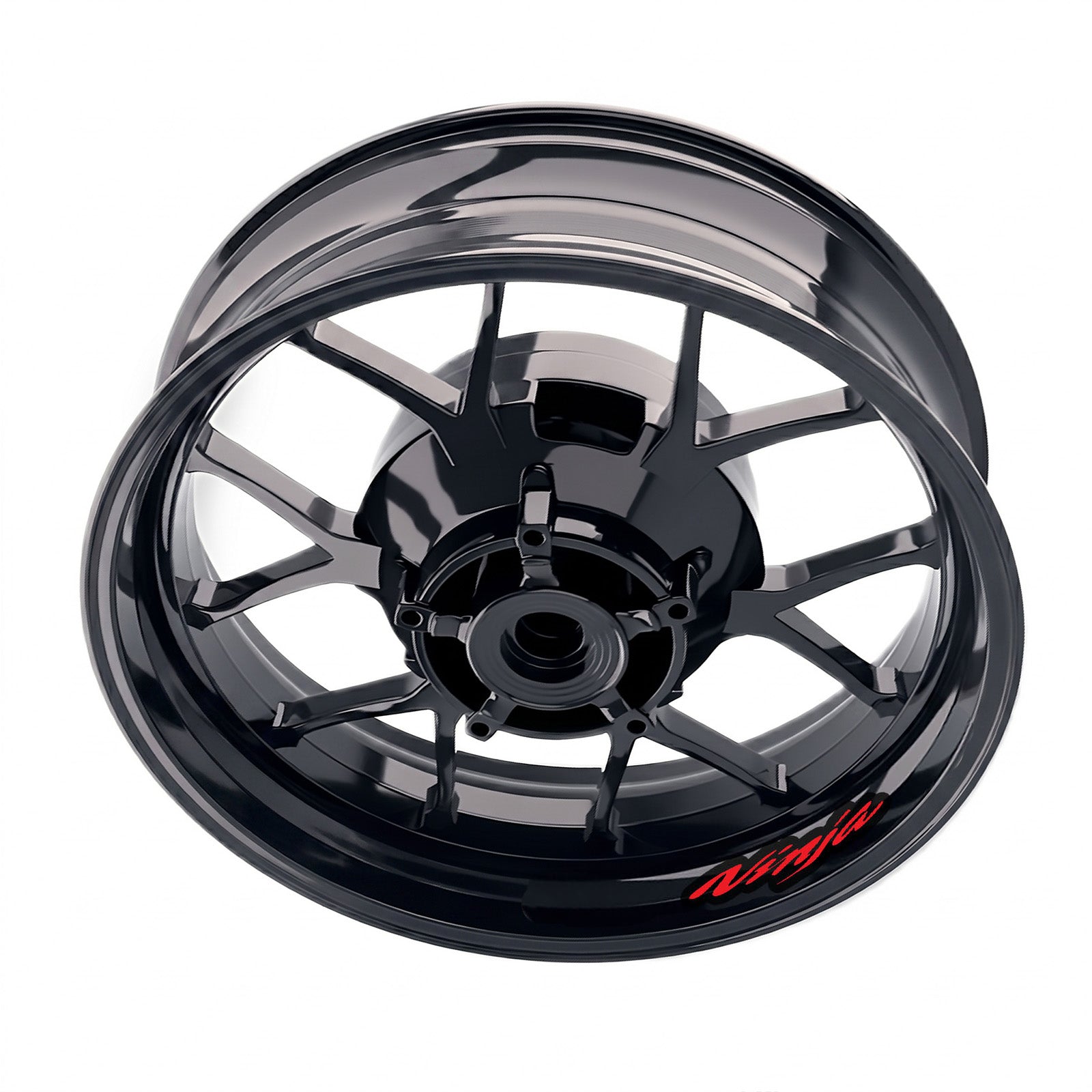 Kawasaki Ninja 1000 Z1000 SX inner rim sticker set with wheel decals, showcasing black and red design on motorcycle wheels.
