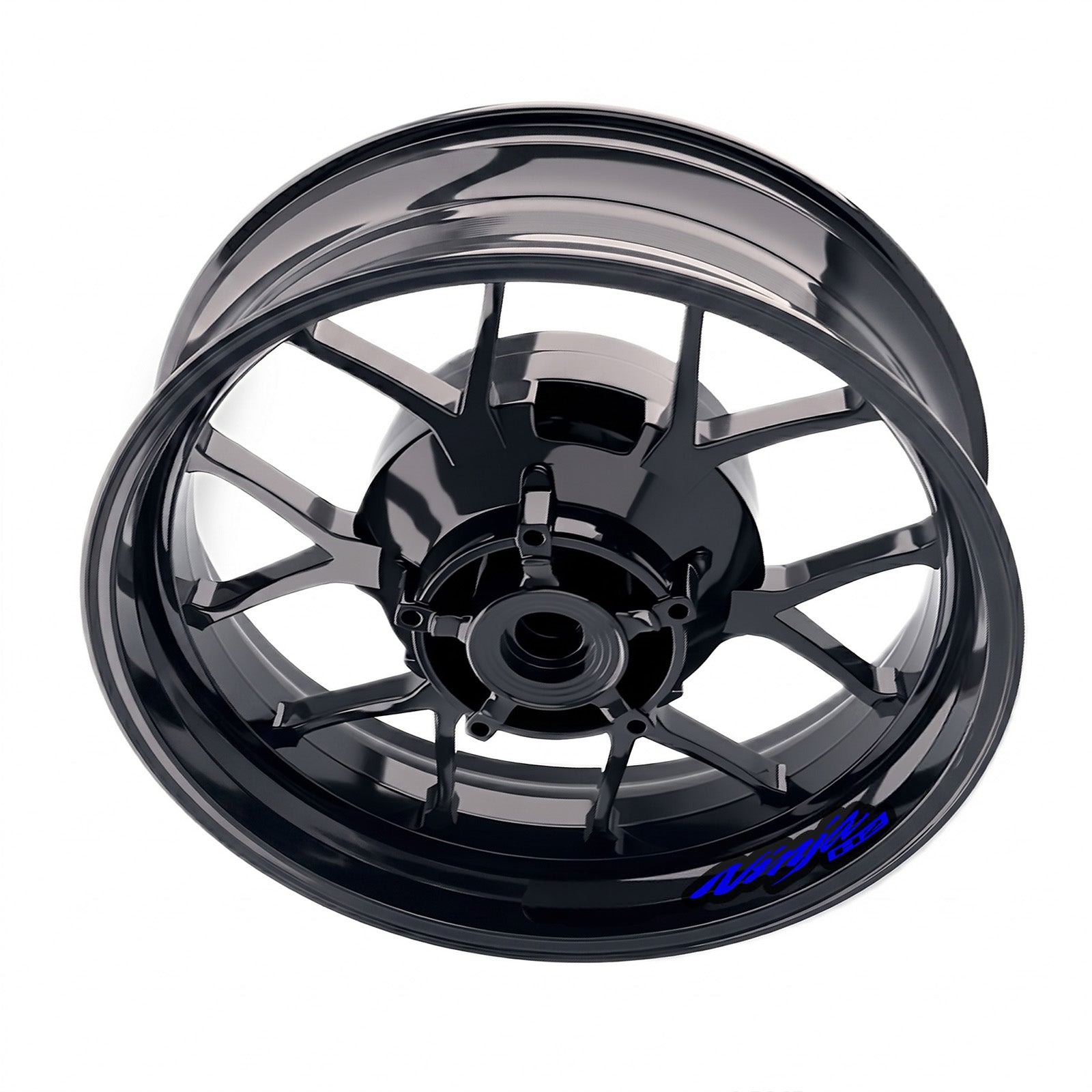 Kawasaki NINJA H2 H2R inner rim sticker set by StickerBao on wheels, featuring bike model-specific wheel decals for Kawasaki Ninja H2