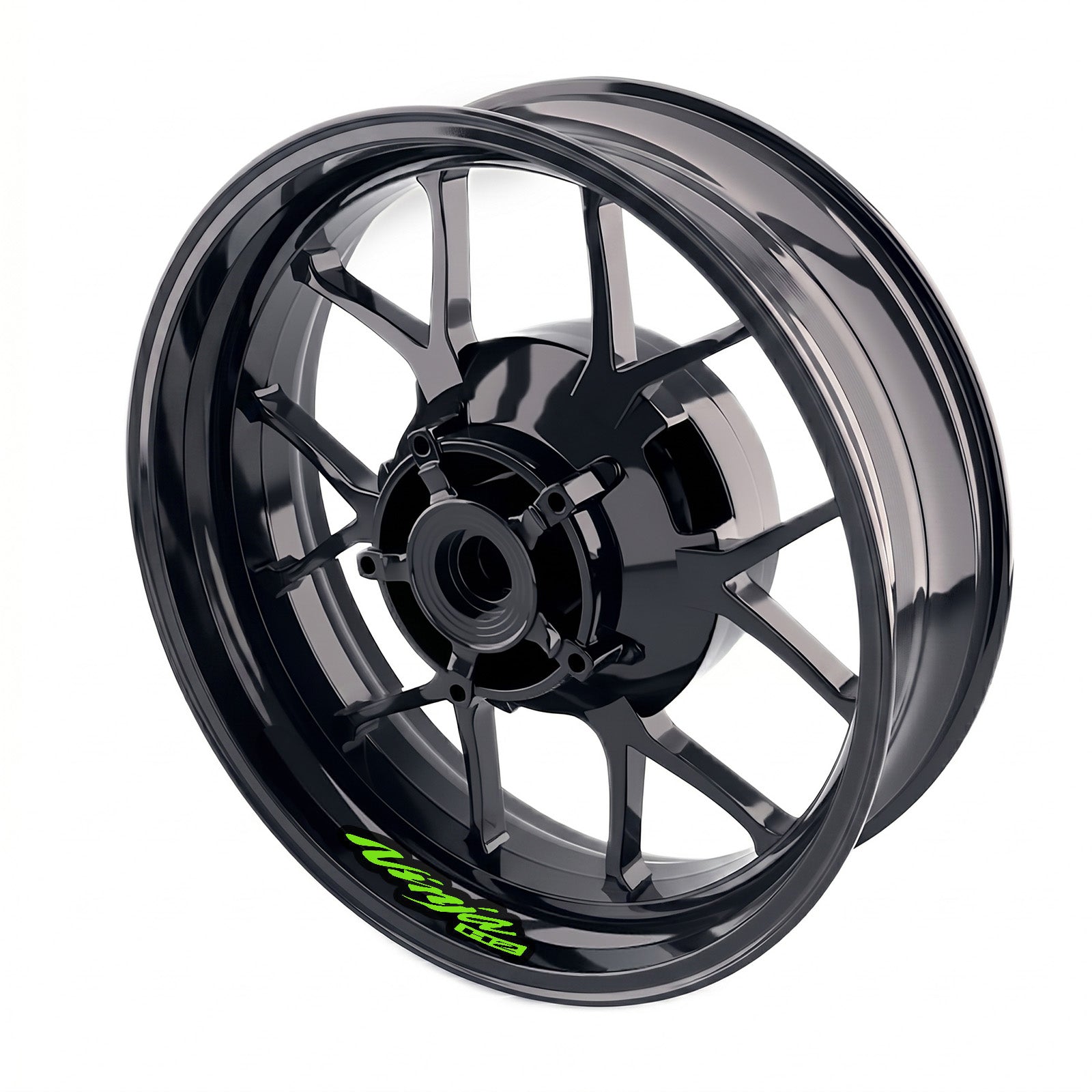Kawasaki Ninja H2 H2R inner rim sticker set by StickerBao, wheel decals with black and green design on motorcycle rims.