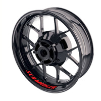 Ducati Scrambler Cafe Racer wheel stickers and rim decals set by StickerBao, showing detailed bike model-specific wheel decals.