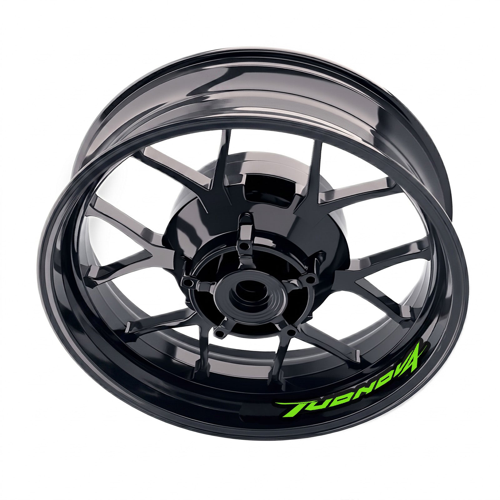 Aprilia Tuono V4R wheel stickers set by StickerBao, featuring bike-specific rim decals for stylish wheel customization.