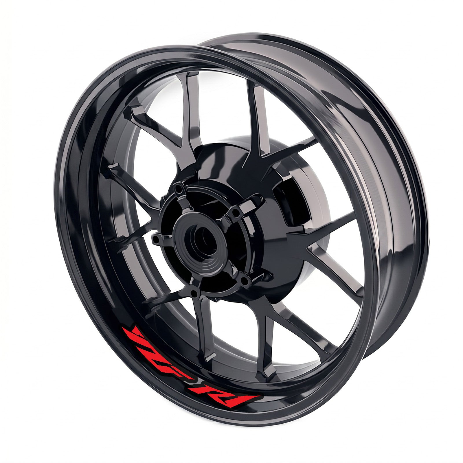 Yamaha YZF R1 wheel stickers and rim decals set by StickerBao on motorcycle inner rims for custom bike styling.