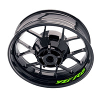 Yamaha YZF R6 bike wheel decals, inner rim sticker set by StickerBao, featuring model-specific wheel decals on a motorcycle rim.