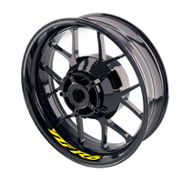 Yamaha YZF R6 inner rim sticker set with wheel decals, featuring bike-specific design in black and white for Yamaha sport motorcycle rims.