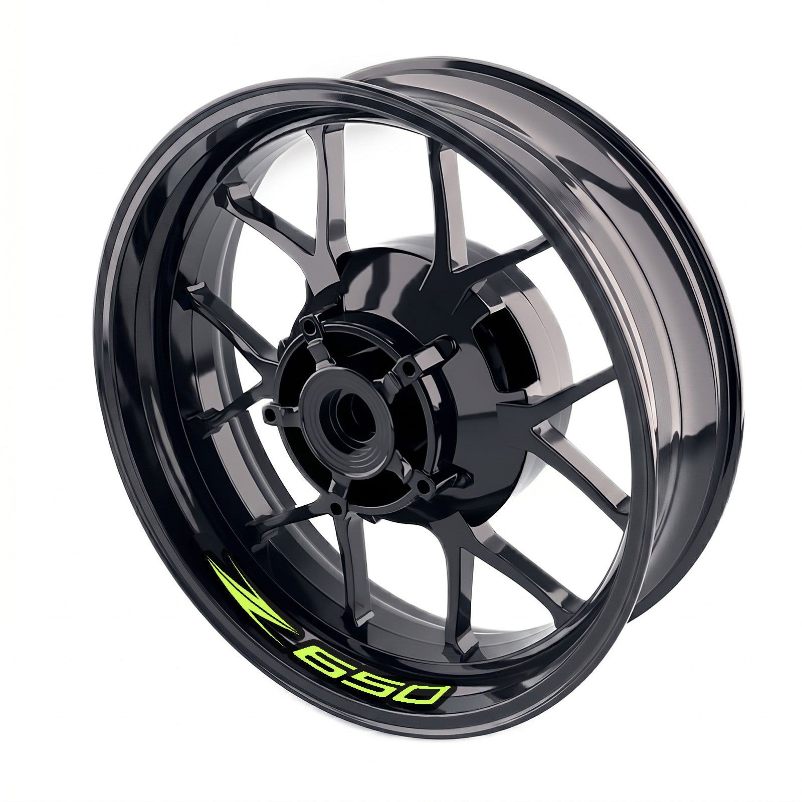 Kawasaki Z650 inner rim sticker set by StickerBao, bike model-specific wheel decals on black background for motorcycle rims.