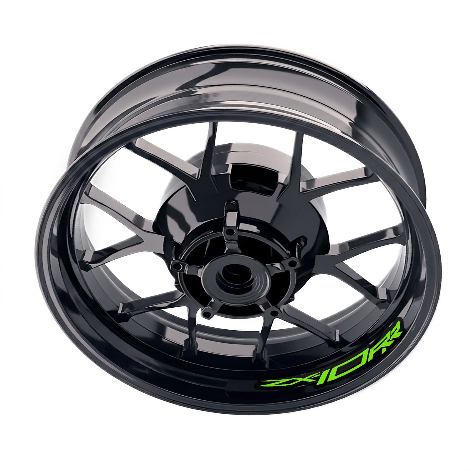 Kawasaki ZX10RR Ninja wheel rim sticker set by StickerBao, featuring bike-specific decals for inner rims on motorcycle wheels.