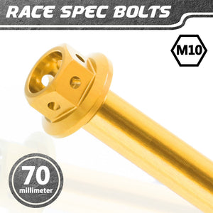 Stainless Steel Flanged Hex Head Race Spec Gold M10 x 70mm x 5 - MC Motoparts