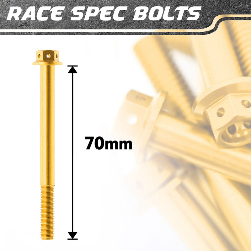 Stainless Steel Flanged Hex Head Race Spec Gold M10 x 70mm x 5 - MC Motoparts