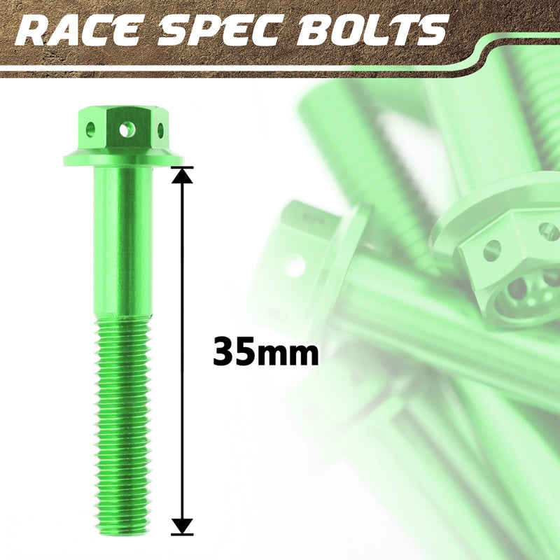 Green Aluminium Pre-drilled Flanged Hex Head Race Spec Bolt