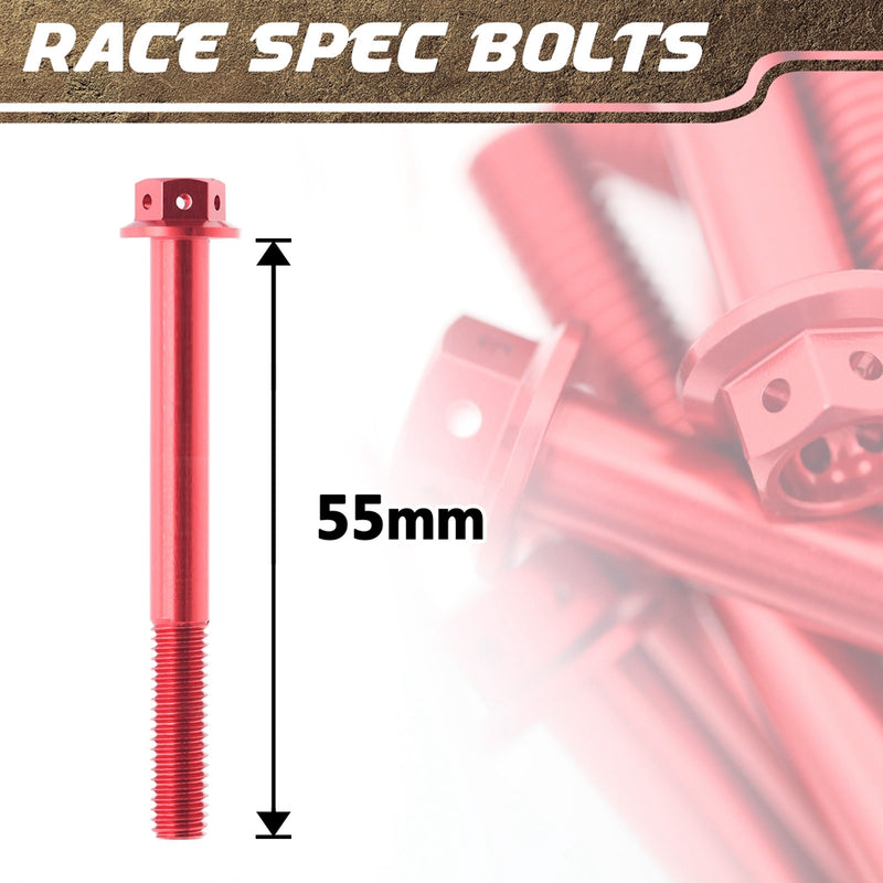 Red Aluminium Pre-drilled Flanged Hex Head Race Spec Bolt