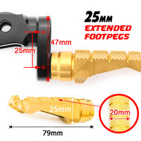 Fits Yamaha YZF R1 R3 R6 R25 R125 R-FIGHT 25mm Adjustable Front Gold Foot Pegs - MC Motoparts