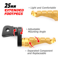 Fit Ducati Monster 600 821 S2R S4R RFIGHT 25mm Extension Front Gold Foot Pegs - MC Motoparts