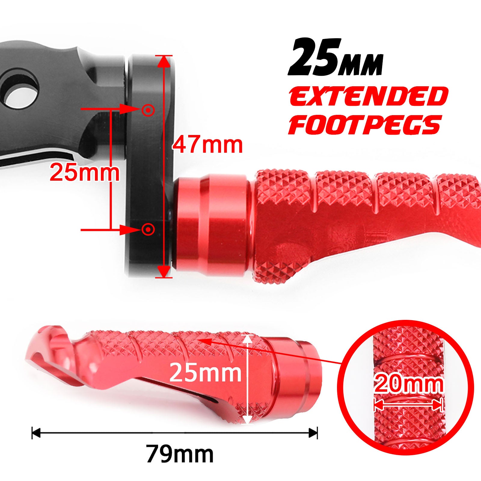 Fit Buell 1125R S1 S3 X1 XV12R RFIGHT 25mm Multi-step Front Red Foot Pegs - MC Motoparts