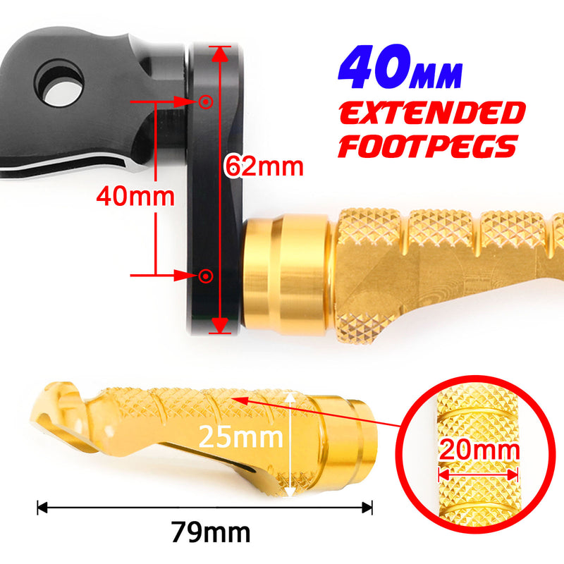 Fit BMW S1000R S1000RR R1200GS RFIGHT 40mm Extension Front Gold Foot Pegs - MC Motoparts
