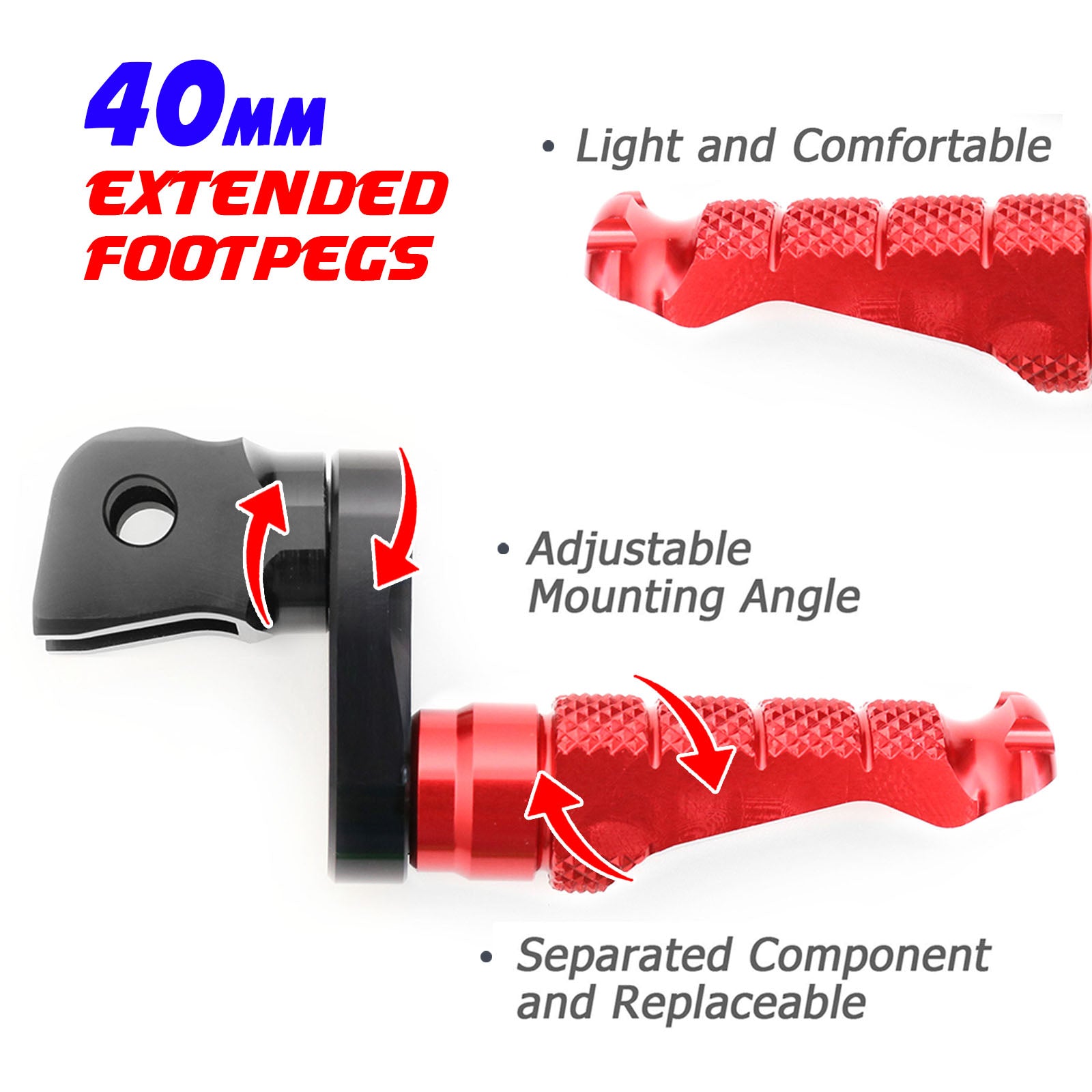 Fit Harley Davidson Softail Dyna RFIGHT 40mm Extension Front Red Foot Pegs - MC Motoparts