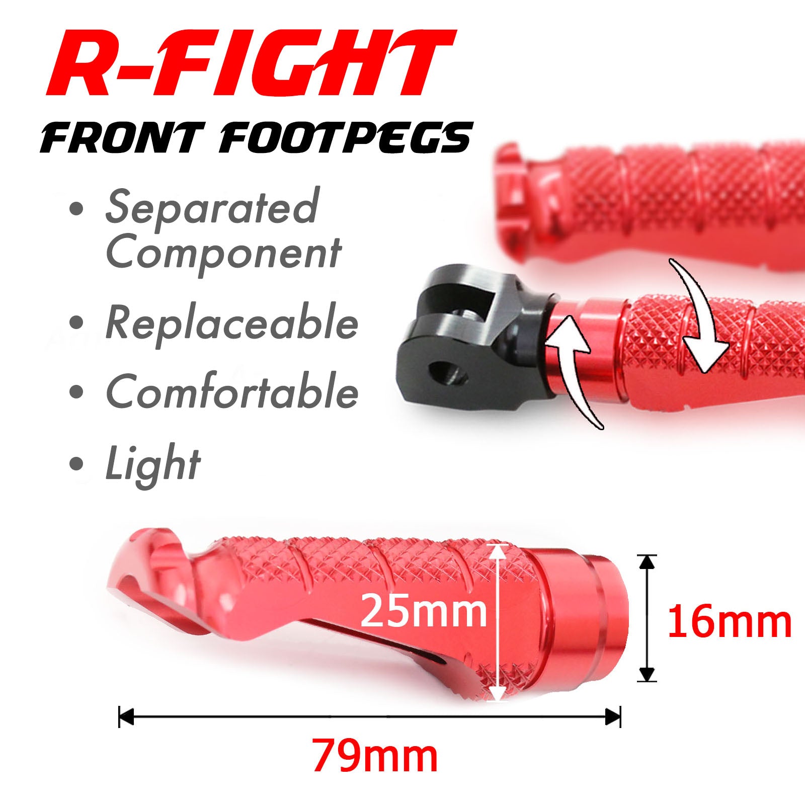 Fits Buell 1125R S1 S3 X1 XV12R RFIGHT Front Red Foot Pegs - MC Motoparts