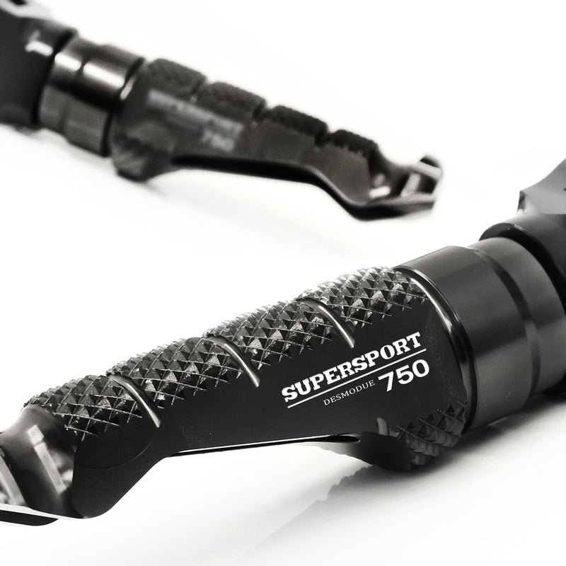 Ducati SuperSport 750 engraved front rider Black Foot Pegs