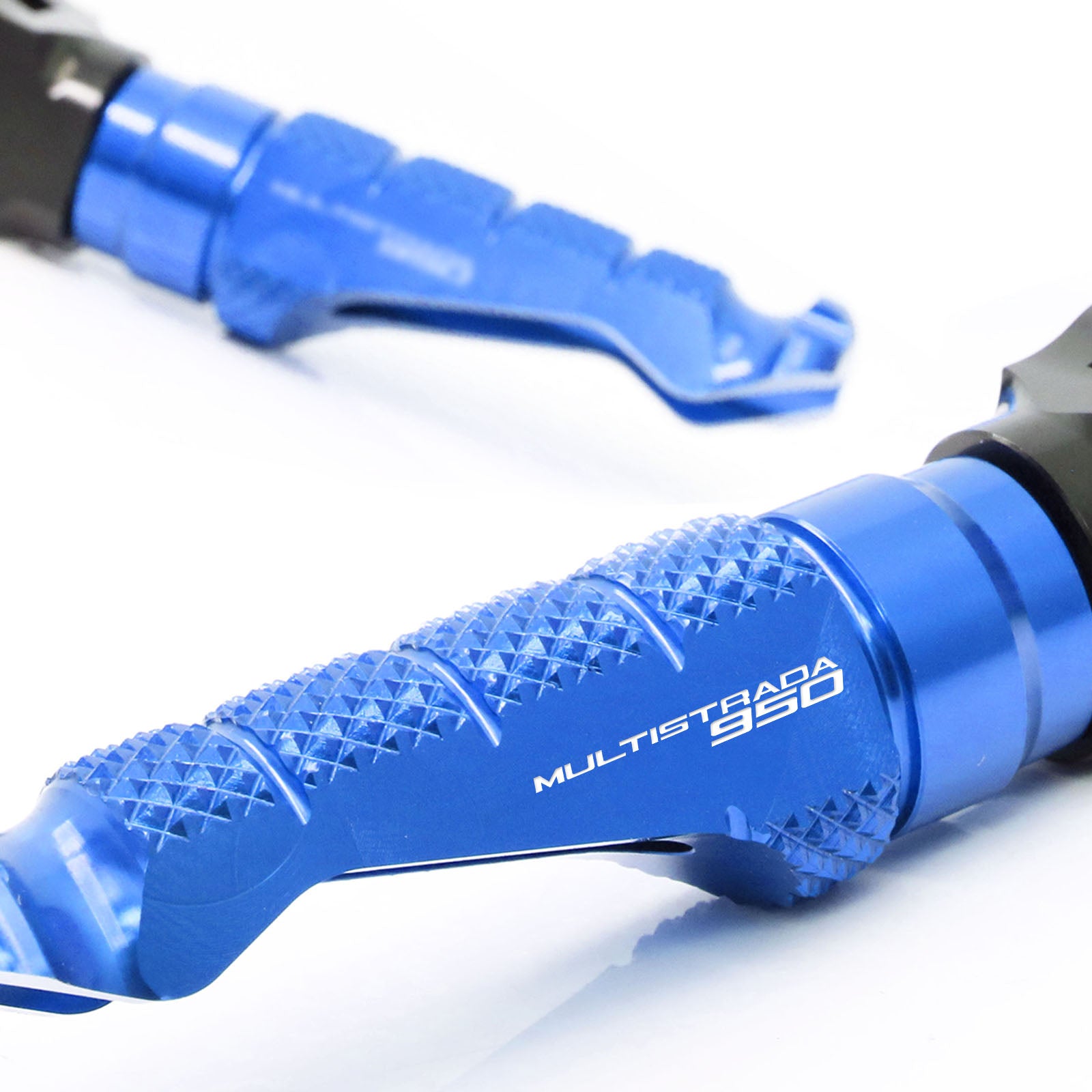 Ducati Multistrada 950 engraved front rider Blue Foot Pegs