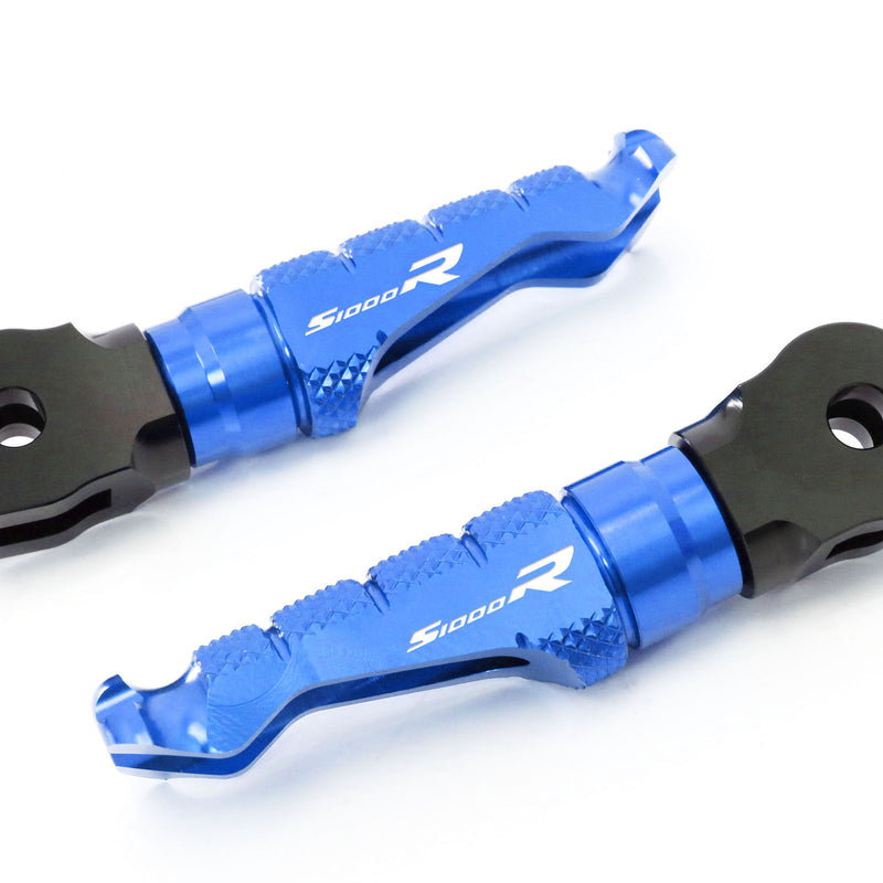 Fit BMW S1000R 15-17 Engraved Logo R-FIGHT Front Blue Foot Pegs - MC Motoparts