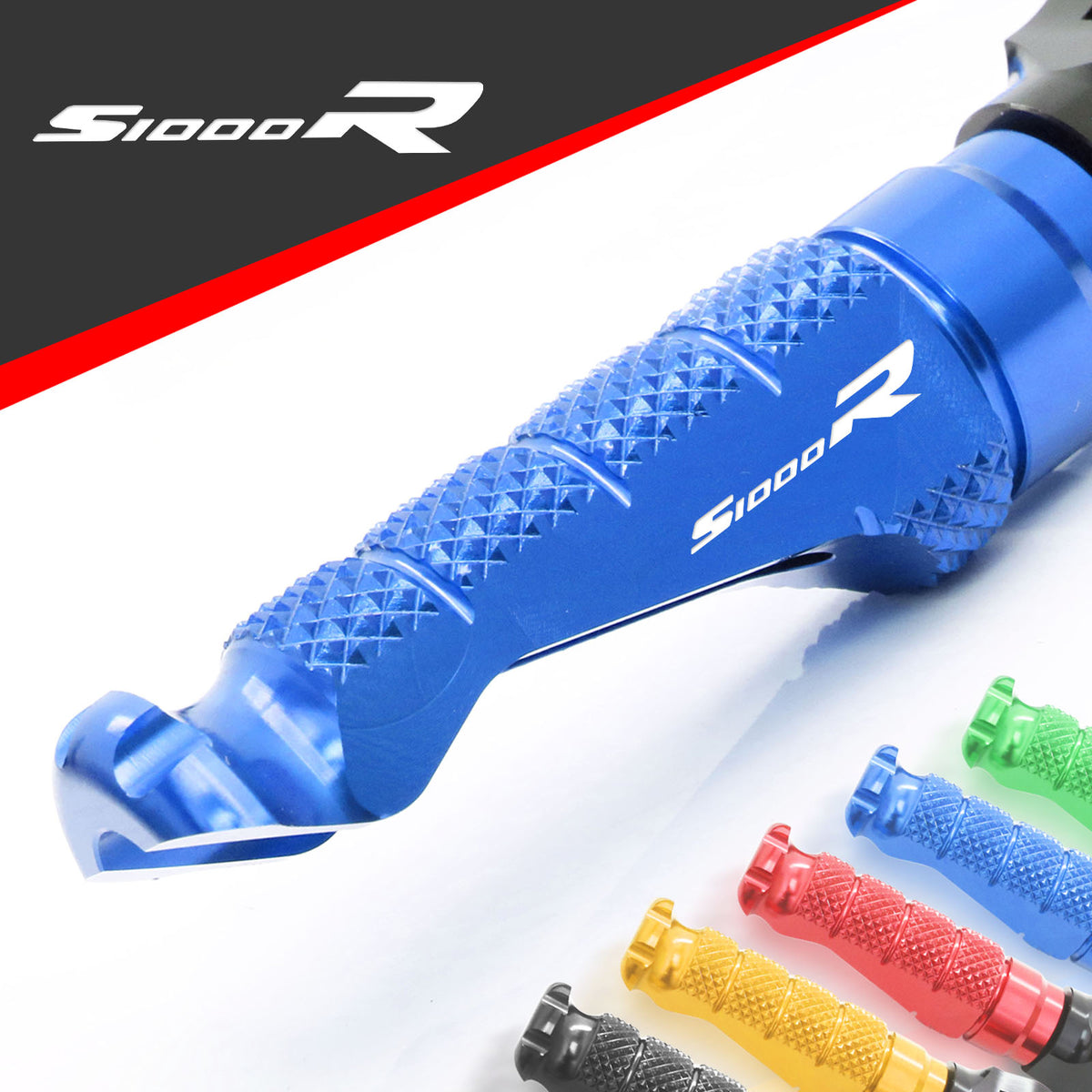 BMW S1000R engraved front rider Blue Foot Pegs