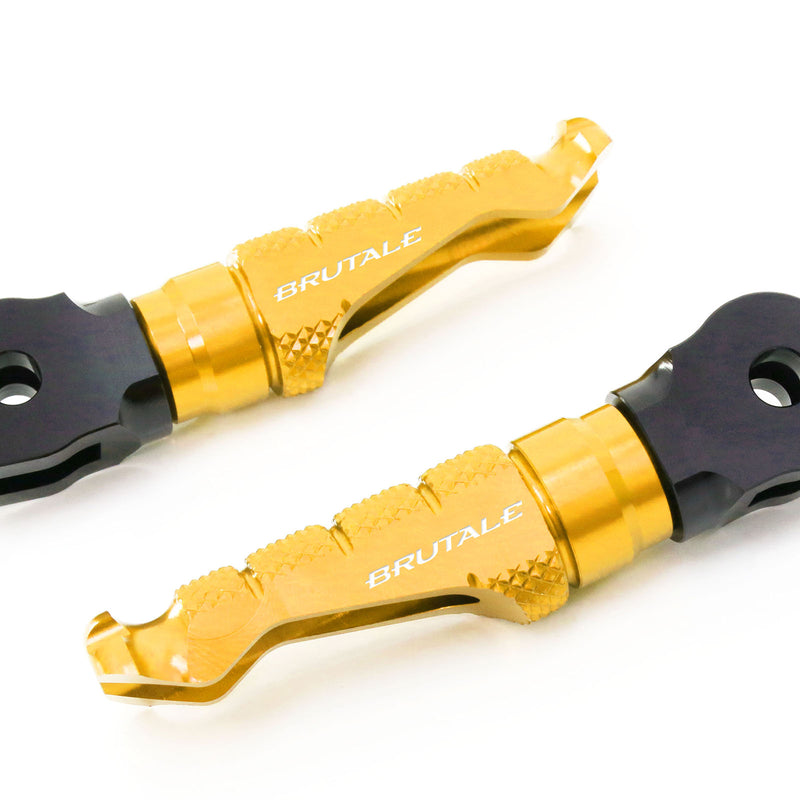 Fit MV Agusta Brutale 675 910 1078 Engraved Logo R-FIGHT Front Gold Foot Pegs - MC Motoparts
