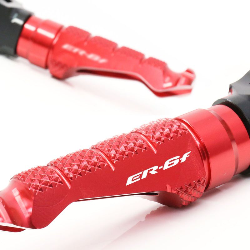 Fit Kawasaki ER-6N 05-12 Engraved Logo R-FIGHT Front Red Foot Pegs - MC Motoparts
