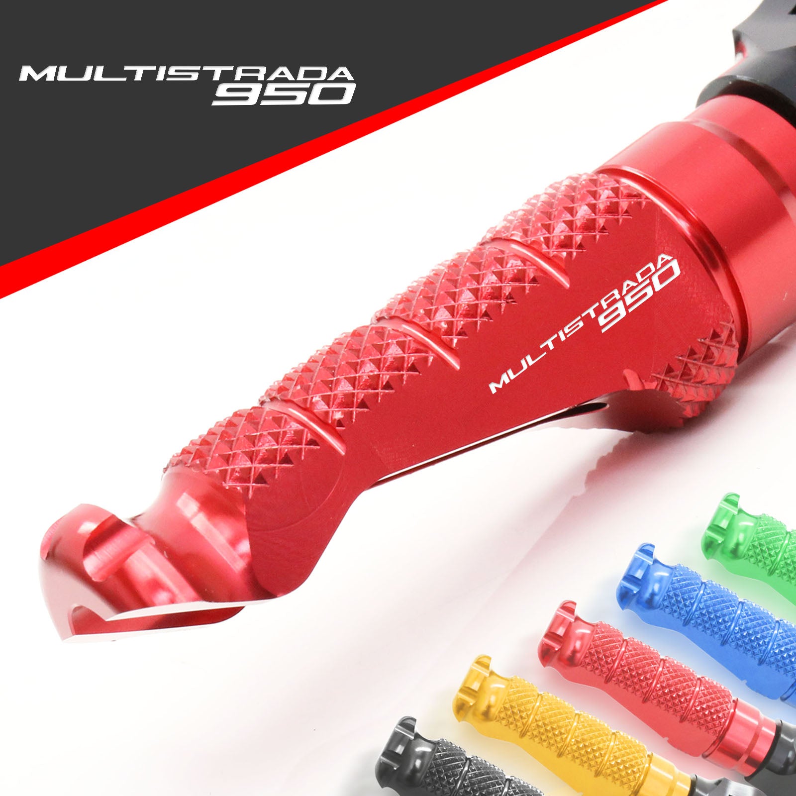 Ducati Multistrada 950 engraved front rider Red Foot Pegs