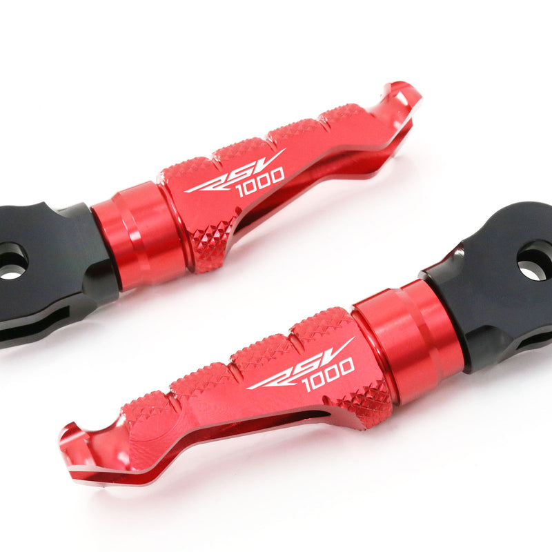 Fit Aprilia RSV1000 R Engraved Logo R-FIGHT Front Red Foot Pegs - MC Motoparts
