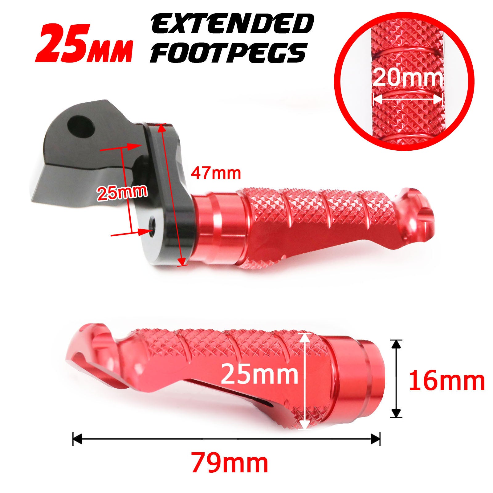 Fits Yamaha XMAX TMAX 530 25mm Adjustable Rear R-FIGHT Red Foot Pegs