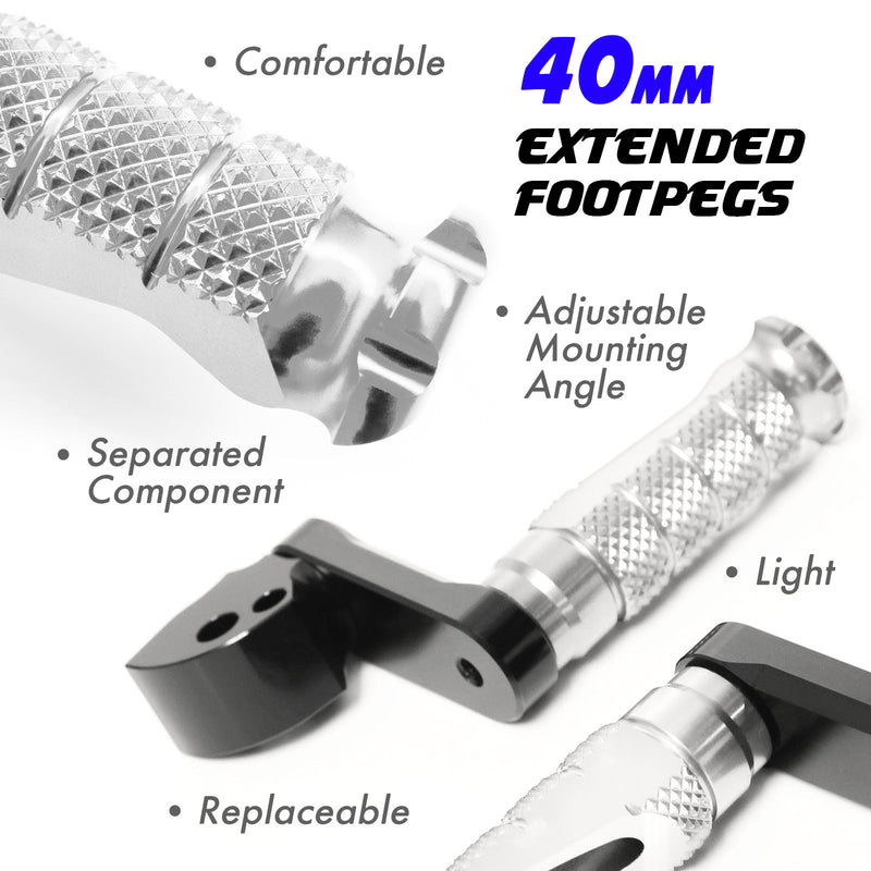 Fits Aprilia Dorsoduro 750 900 Tuono V4R 40mm Extension Rear R-FIGHT Silver Foot Pegs