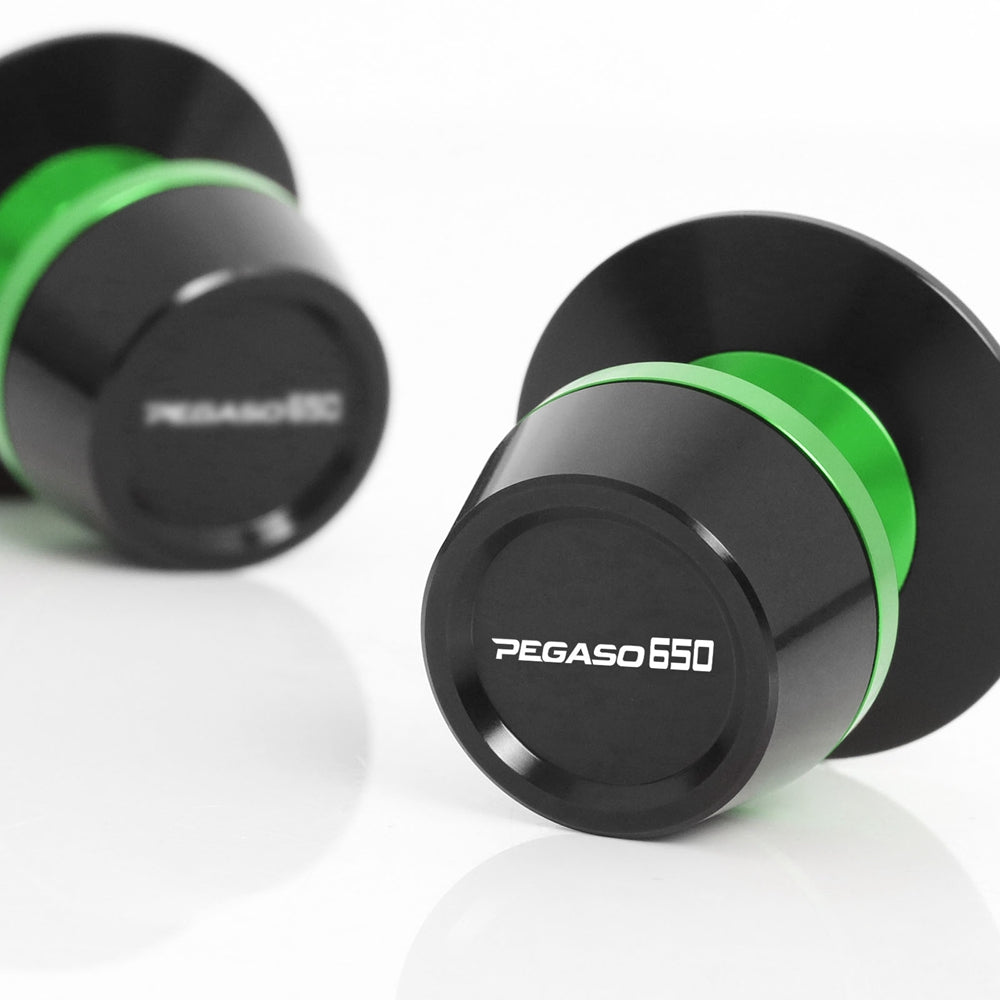 ❤︎M❤︎ PEGASO 650 Engraved S-Fight Swingarm Spools | MC Motoparts