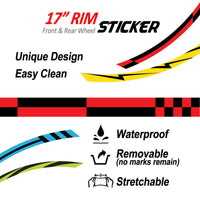 12 pcs Black Check 17'' Wheel Front & Rear Rim Skin Sticker Set - MC Motoparts
