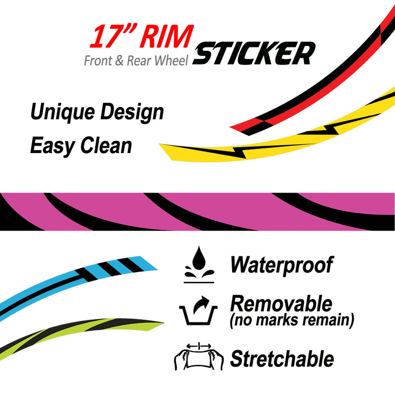 12 pcs Black Strip 17'' Wheel Front & Rear Rim Skin Sticker Set - MC Motoparts